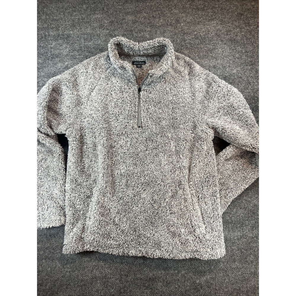 Eddie Bauer Men's Quarter-Zip High-Pile Plush Sherpa Fleece Pullover-Gray Size M